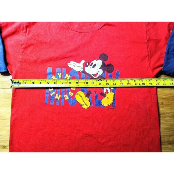 Vtg. T Shirt Disney Mickey Mouse Carolina Connection Rolled Sleeves SZ L Red USA - Picture 11 of 12